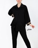 شومیز زنانه میله ای سرآستین خرجکار مشکی