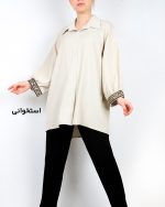 شومیز زنانه میله ای سرآستین خرجکار استخوانی