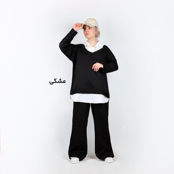 ست زنانه یقه سفید مازراتی مشکی
